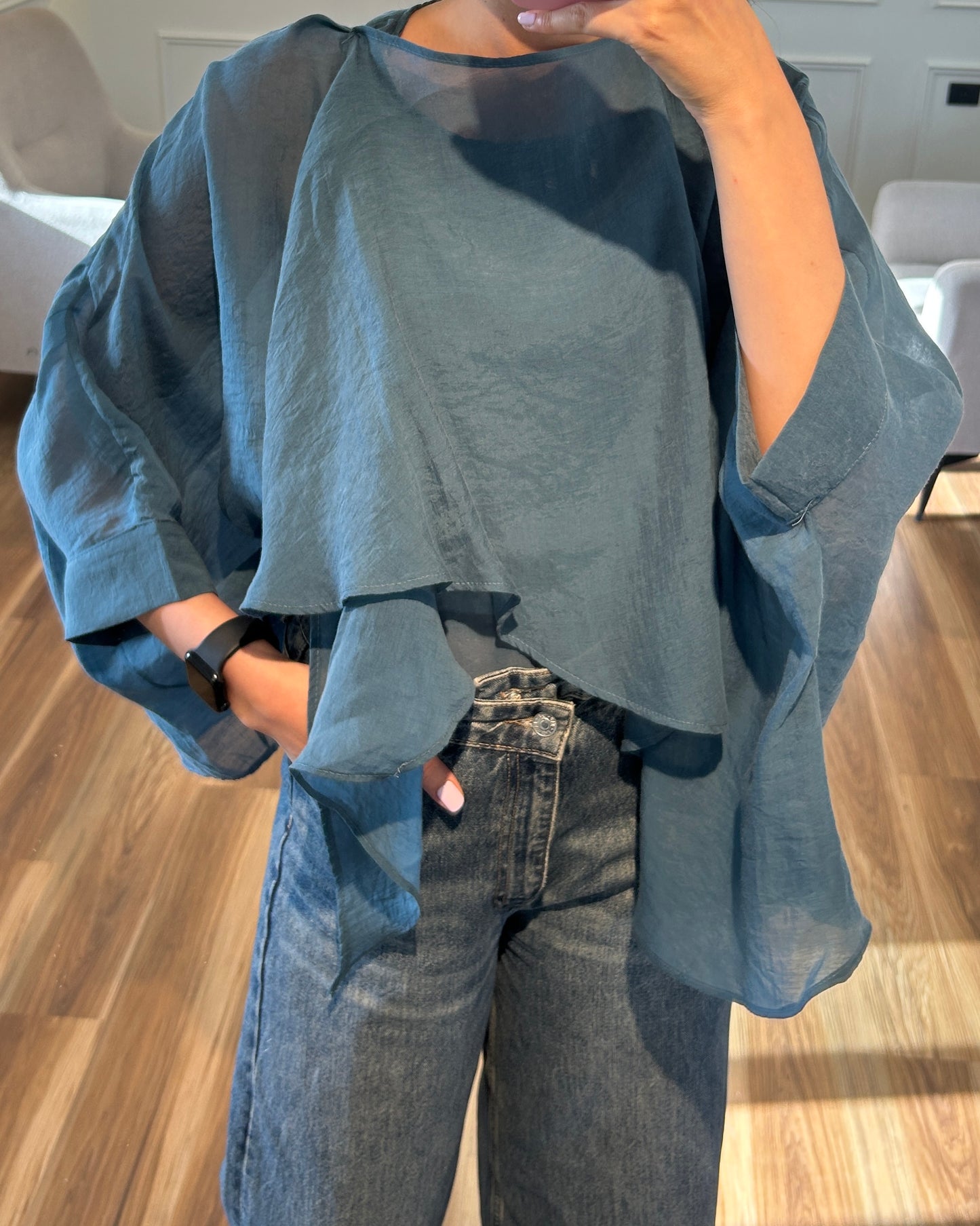 Turquoise Chiffon Blouse | بلوزة شيفون بلون التركواز