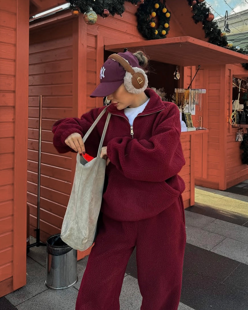 Burgundy Fleece Pullover and Pants Set