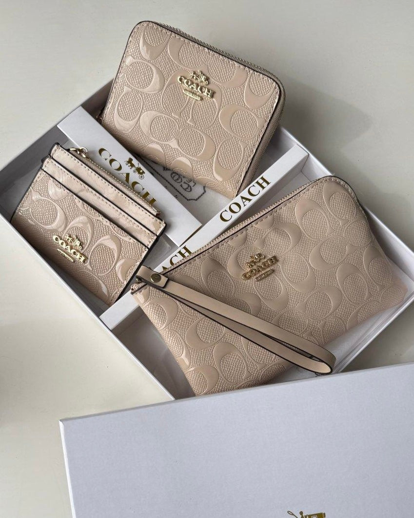طقم جزدان Coach ٣ قطع بيج