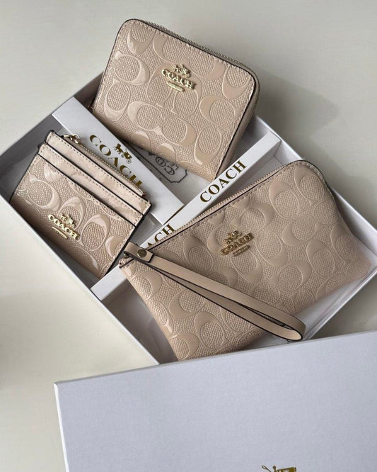 طقم جزدان Coach ٣ قطع بيج