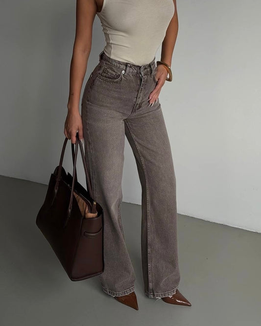 Faded Tan High-Rise Denim Jeans | جينز بني باهت خصر عالي