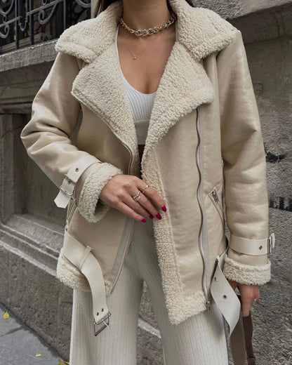 Beige Leather Shearling Jacket