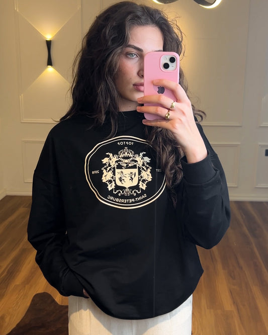 Oversized Black Graphic Sweatshirt | سويت شيرت اسود أوفر سايز بطبعة جرافيك