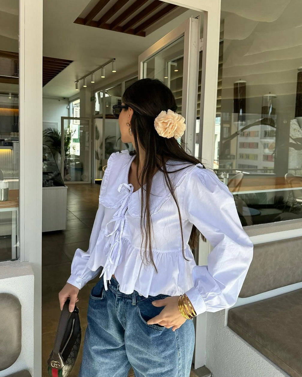 Tie Front Linen Blouse in White