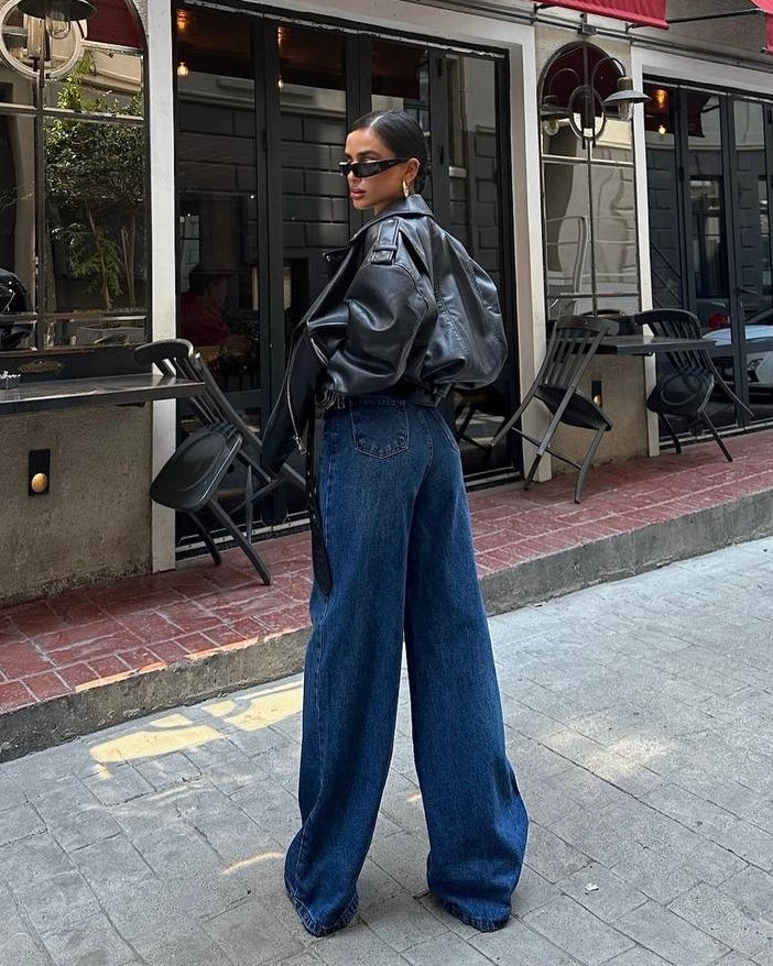 Dark Wash Wide Leg Jeans | بنطلون جينز واسع بلون دينم غامق