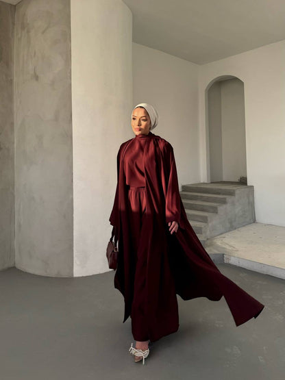 Maroon Elegant 3 Piece Abaya | طقم انيق 3 قطع باللون الخمري