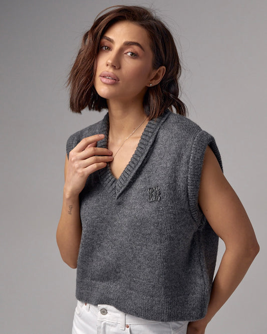 Gray Vest With Brooch