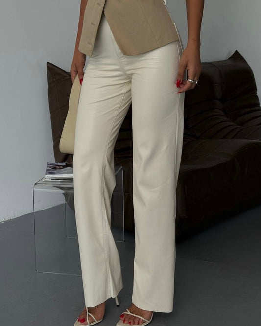 Cream Leather Pants | بنطلون جلد باللون الكريمي