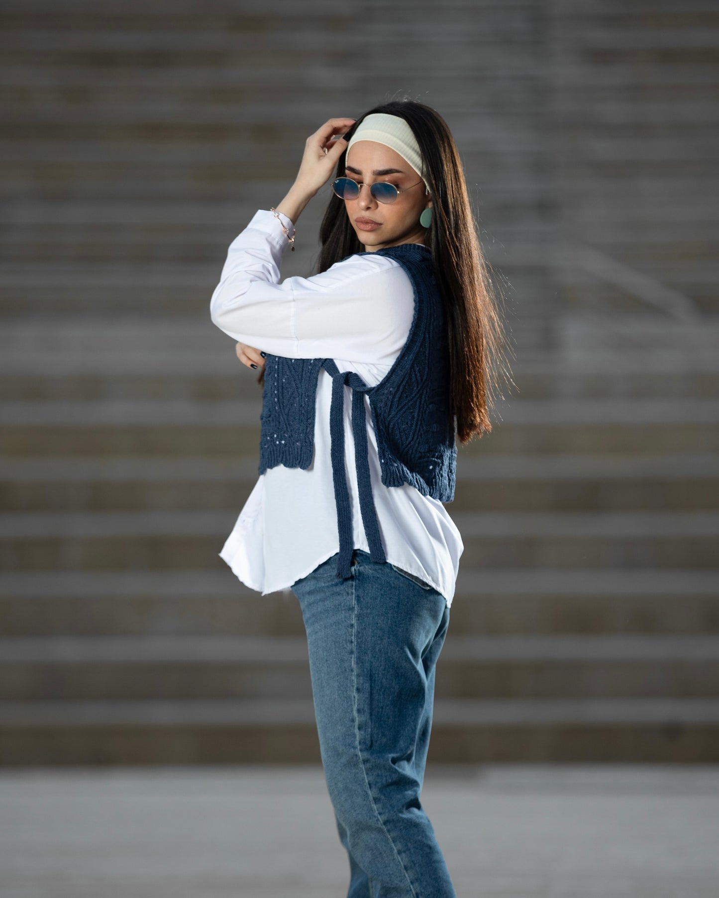 Crochet Navy Side Tie Vest