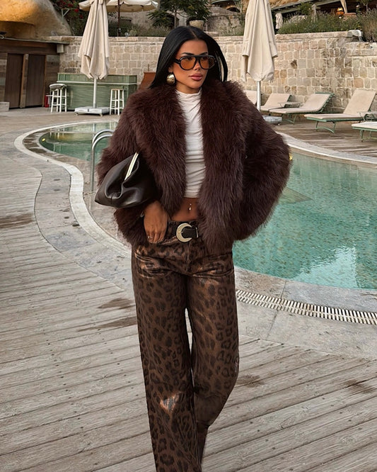 Brown Faux Fur Jacket | جاكيت فرو باللون البني