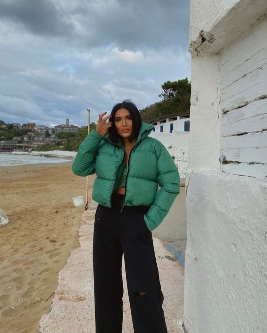 Green Cropped Puffer Jacket