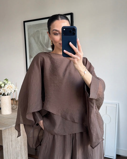 Mocha Chiffon Blouse | بلوزة شيفون بلون الموكا