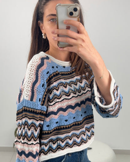 Boho-Chic Multicolor Knit Sweater