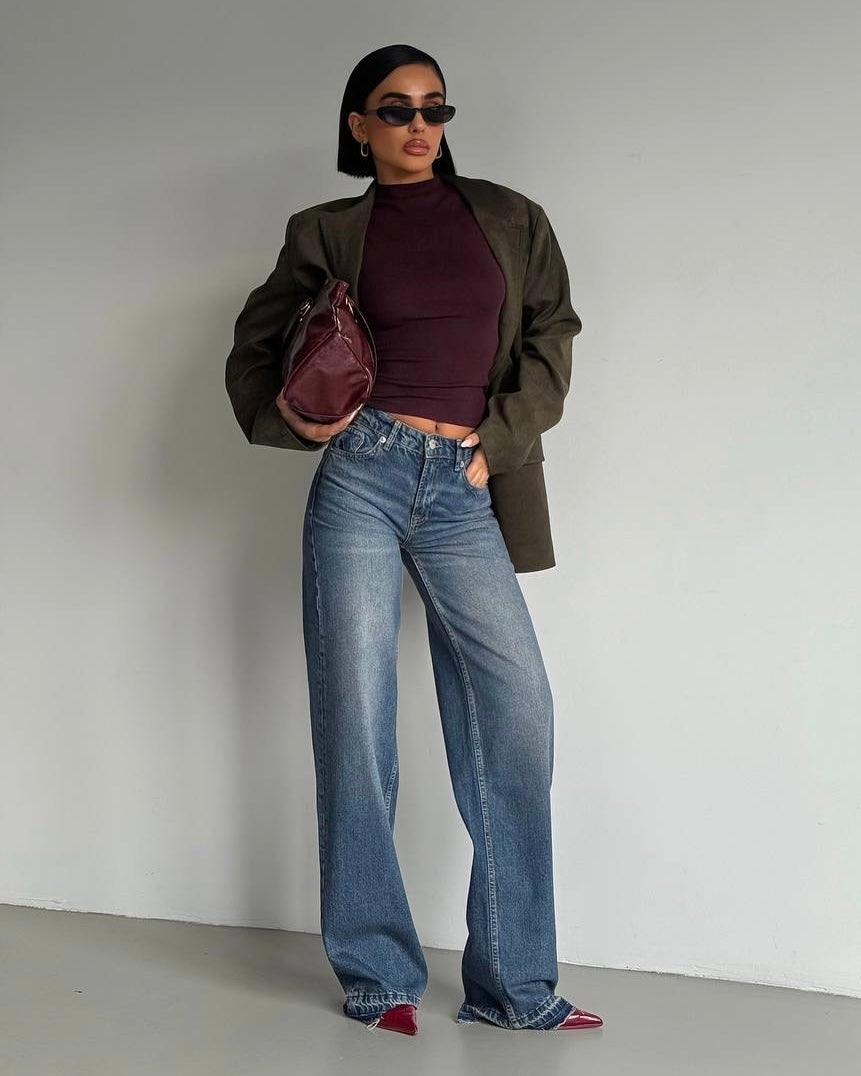 Vintage Blue Jeans with Raw Hem | جينز أزرق فينتج بحفّه خام