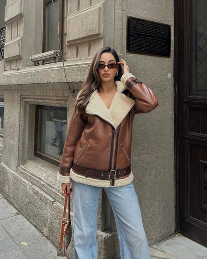 Honey Brown Leather Shearling Jacket