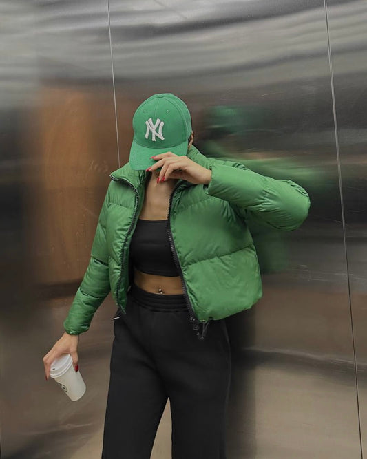 Green Cropped Puffer Jacket