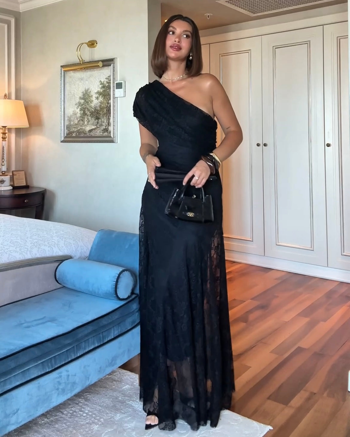 Elegant One-Shoulder Lace Maxi Dress | فستان ماكسي دانتيل بكتف واحد