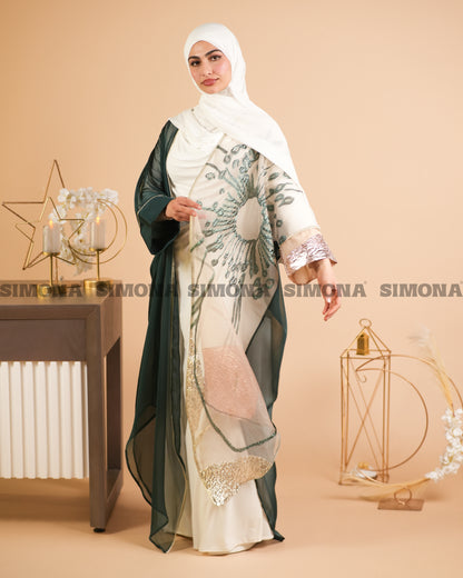 Green Kaftan with Gold Shimmery Embroidery