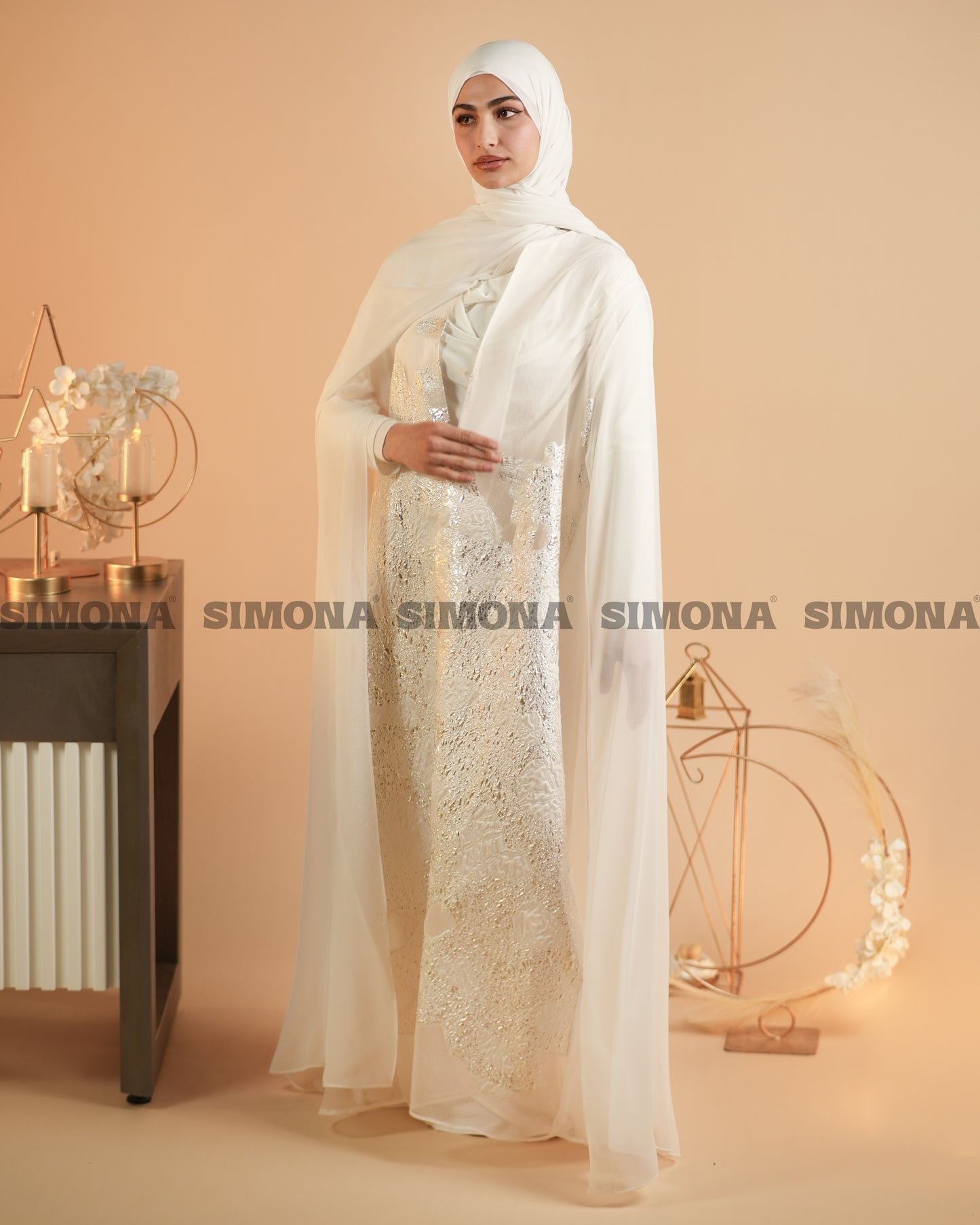 Royal White & Gold Kaftan with Cape Sleeves