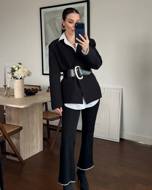 Elegant Black Belted Blazer | بليزر اسود أنيق بحزام خصر عريض