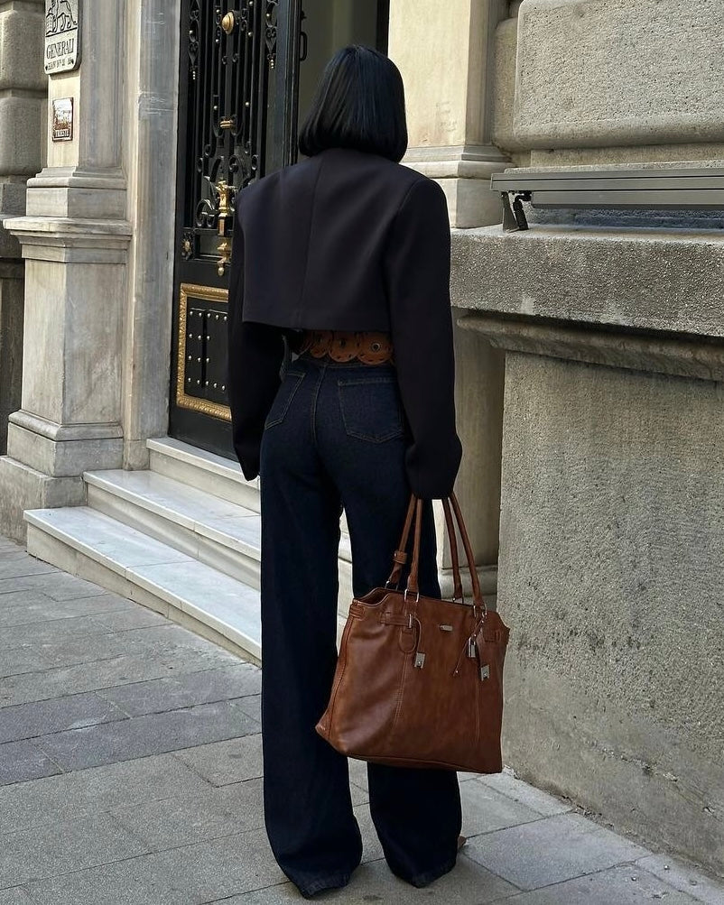 Indigo High Rise Wide Leg Jeans | بنطلون جينز واسع بلون دينم غامق