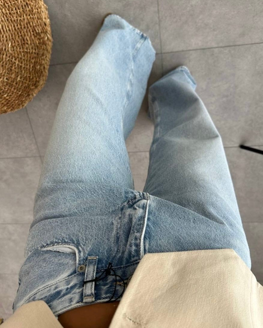 Vintage Light Blue High-Waist Wide Leg Jeans | جينز أزرق فاتح بستايل فينتج بخصر عالٍ  وأرجل واسعة