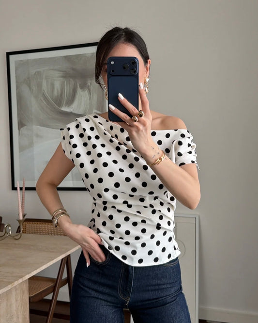 Polka Dot Off-Shoulder Top | توب منقط بقصة أوف شولدر