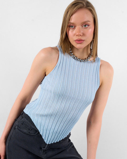 Baby Blue Tank With Asymmetrical Hem