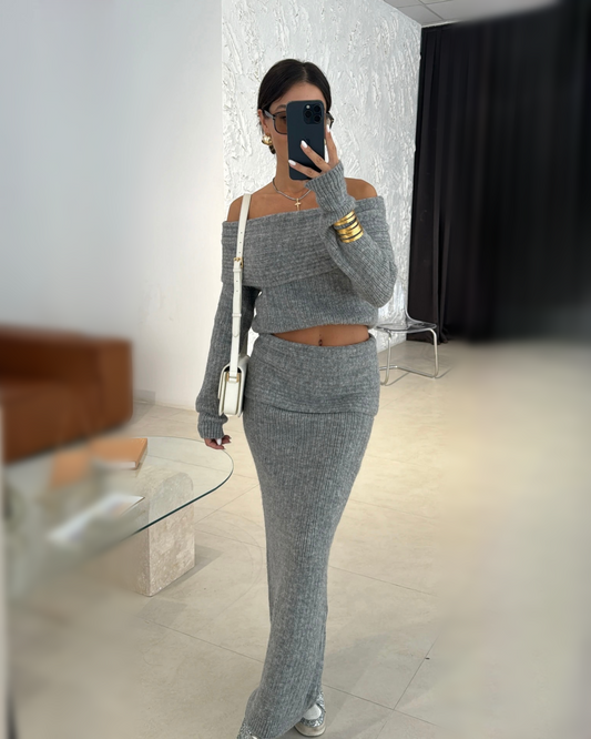 Gray Off-Shoulder Two-Piece Set