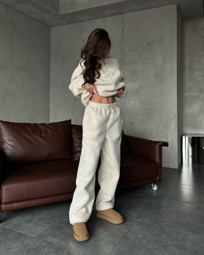 Cream Fleece Pullover and Pants Set