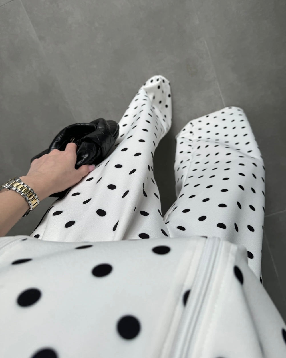 Polka Dot Two-Piece Set with Wide-Leg Pants | طقم بولكا دوت مع بنطلون واسع