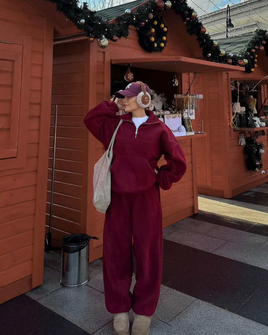 Burgundy Fleece Pullover and Pants Set