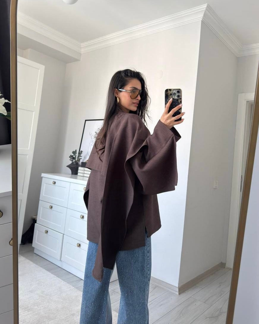 Brown Asymmetrical Cape Top | توب كيب غير متماثل باللون البني