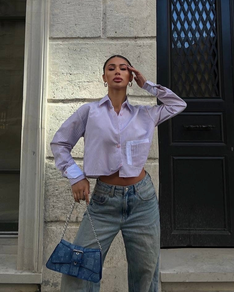 Pink Striped Cropped Shirt