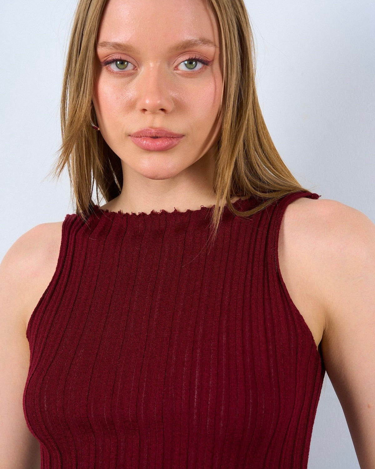 Maroon Tank With Asymmetrical Hem