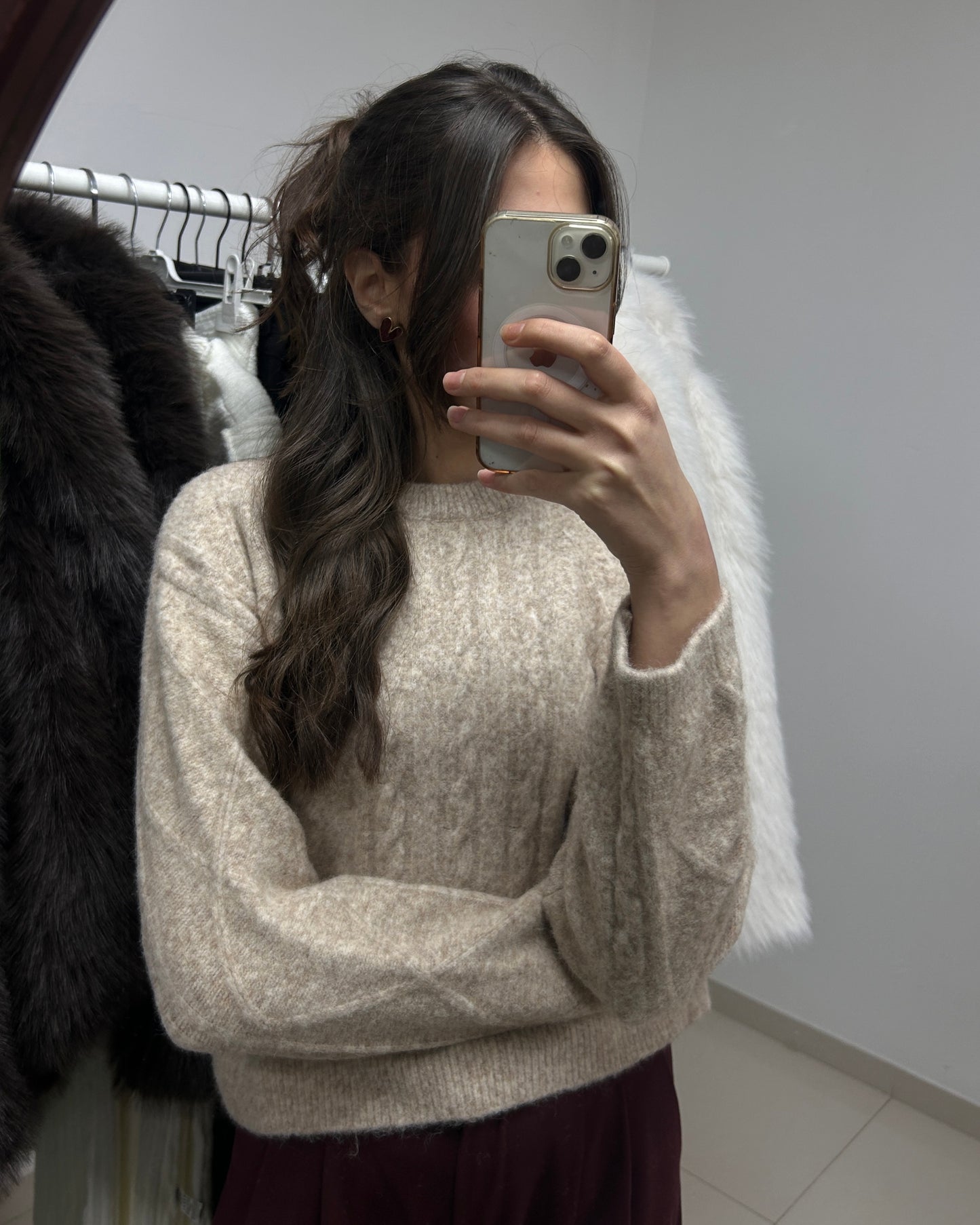 Soft Beige Knit Braided Sweater | سويتر محاك مضفر باللون البيج الناعم