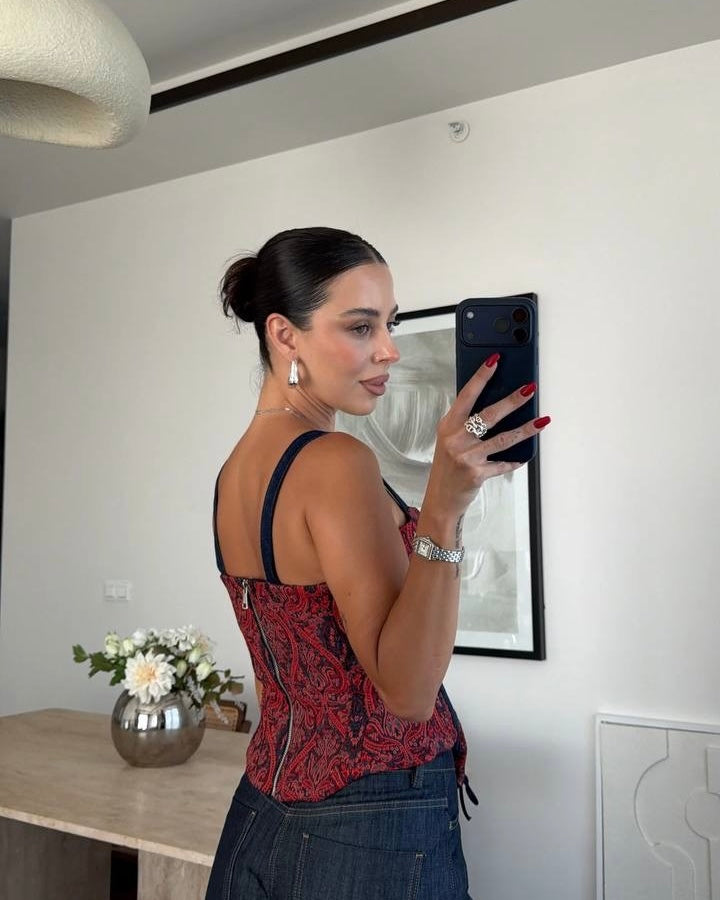 Paisley Lace-Up Corset Top | كورسيه بنقشة بيزلي ورباط أمامي