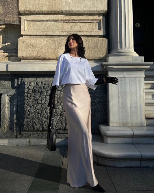 שמפניה חצאית סאטן משיי