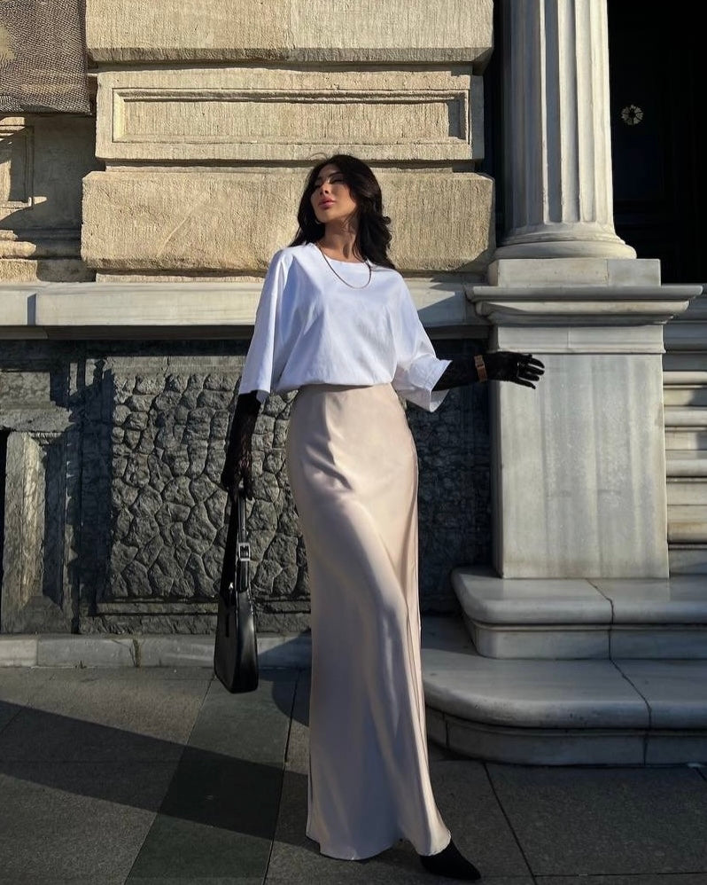 Champagne Silky Satin Skirt