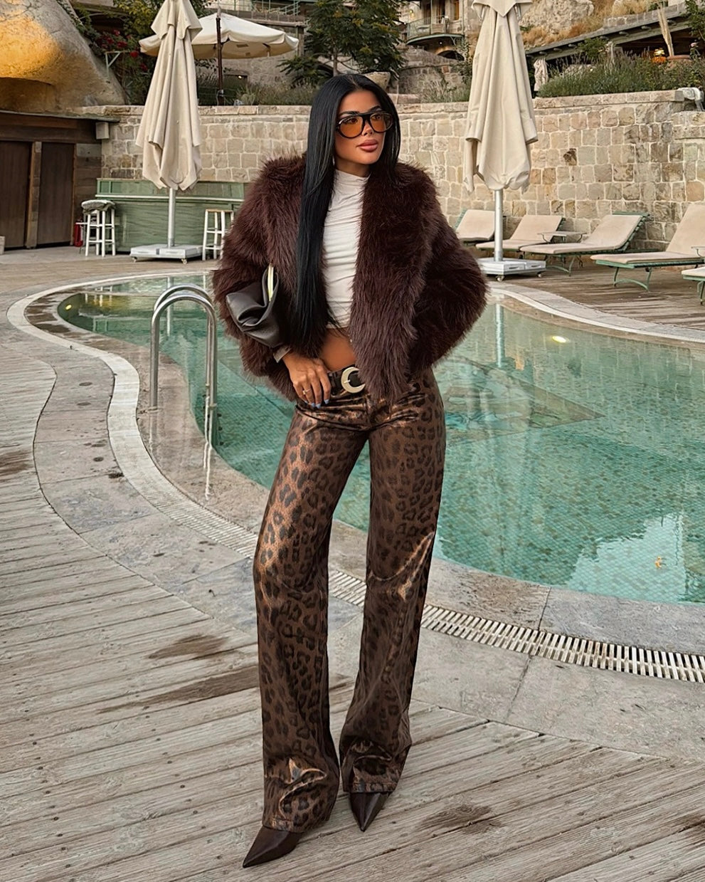 Brown Faux Fur Jacket | جاكيت فرو باللون البني