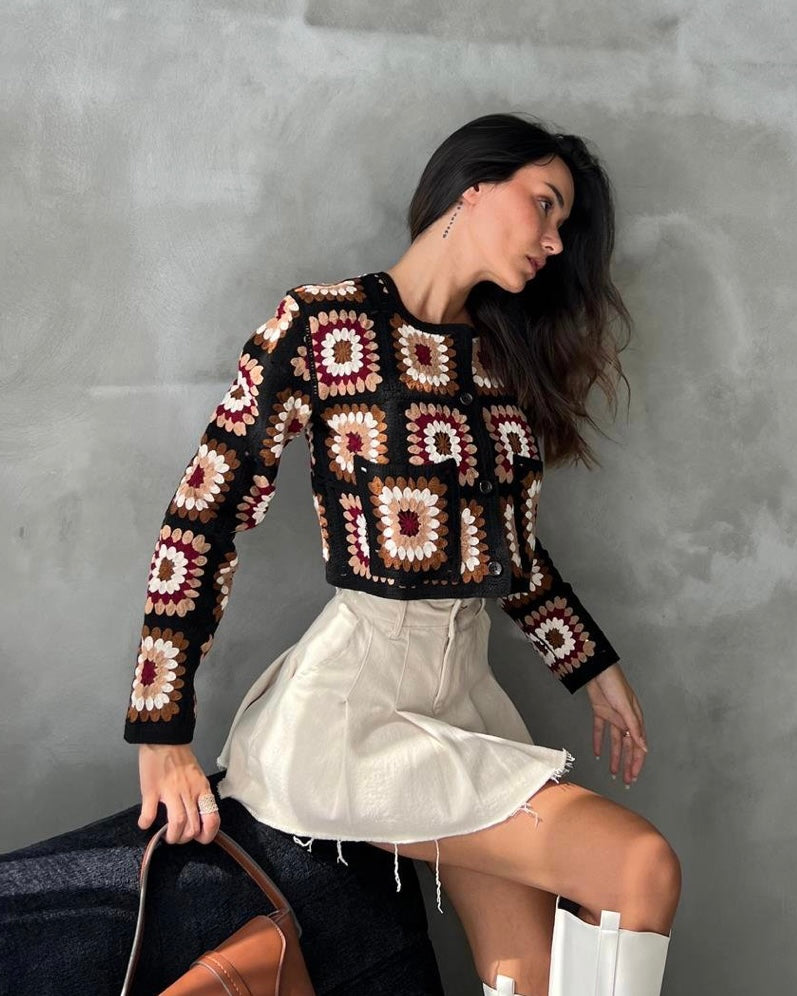 קרדיגן קצוץ בדוגמת ריבוע