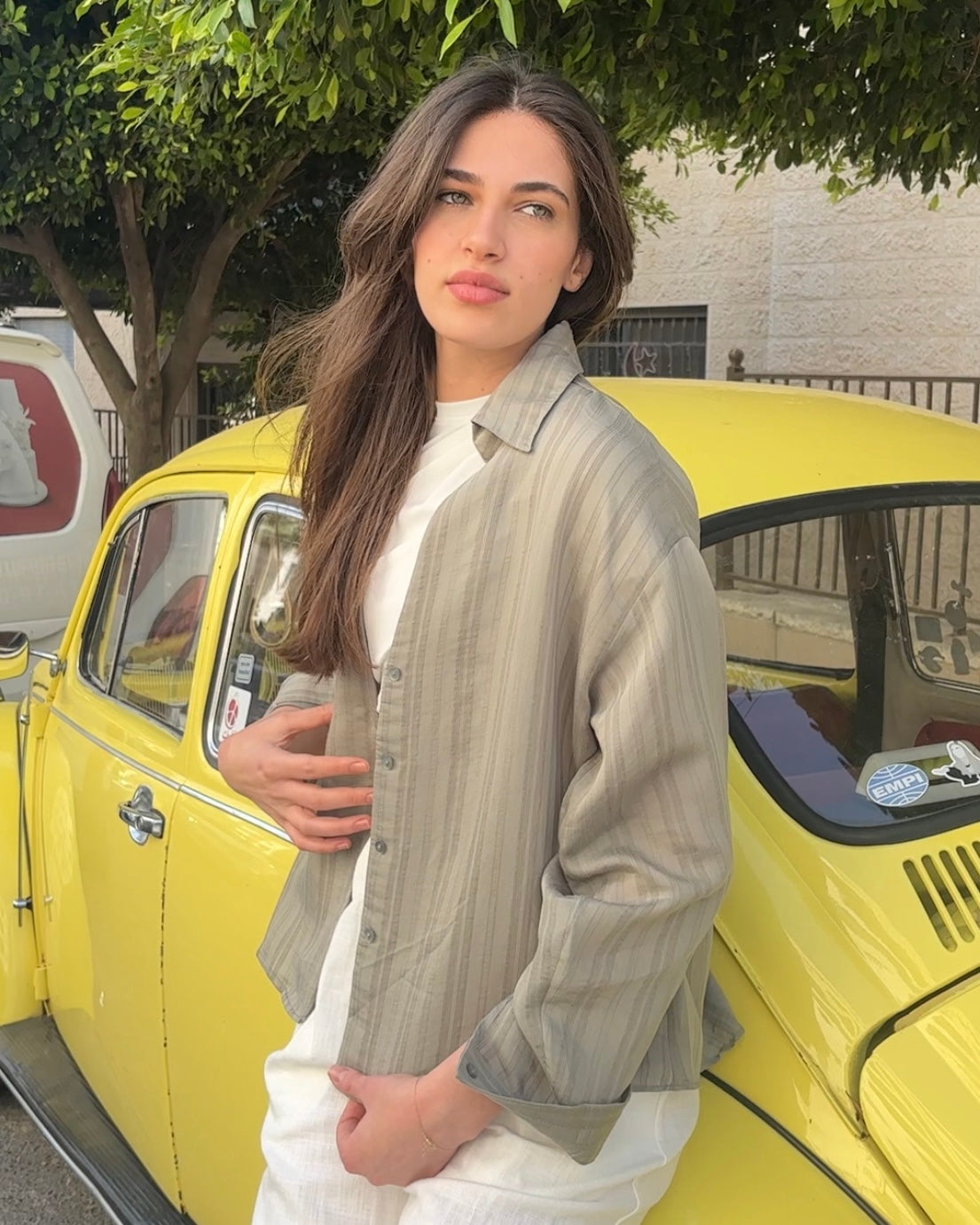 Casual Pistachio Green Striped Shirt | قميص كاجوال مخطط باللون الفستقي