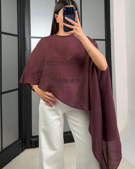 Maroon Flowy Cape Top | بلوزة كاب انسيابية باللون الخمري