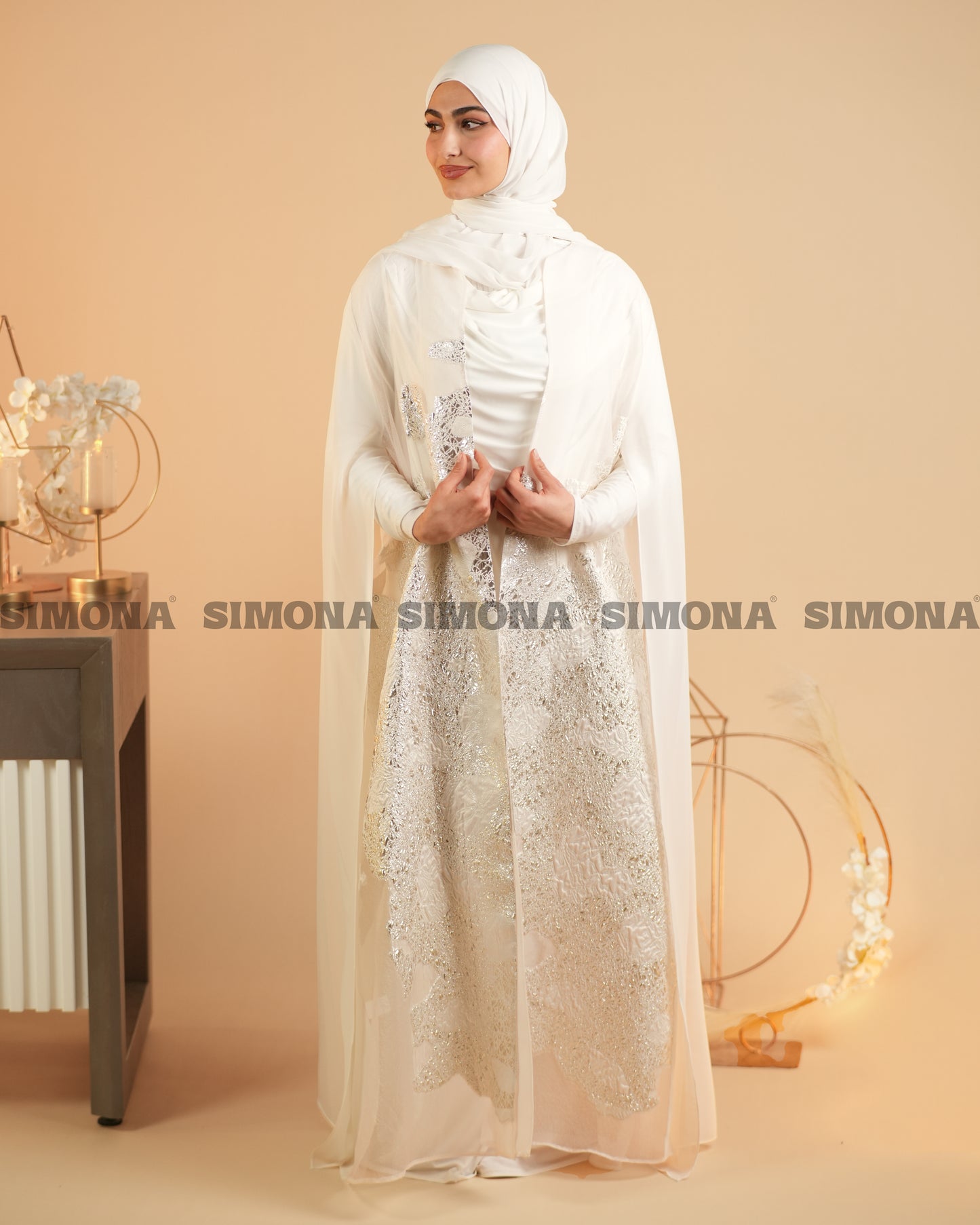 Royal White & Gold Kaftan with Cape Sleeves