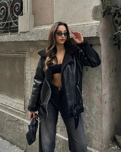 All Black Leather Shearling Jacket