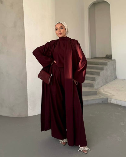 Maroon Elegant 3 Piece Abaya | طقم انيق 3 قطع باللون الخمري