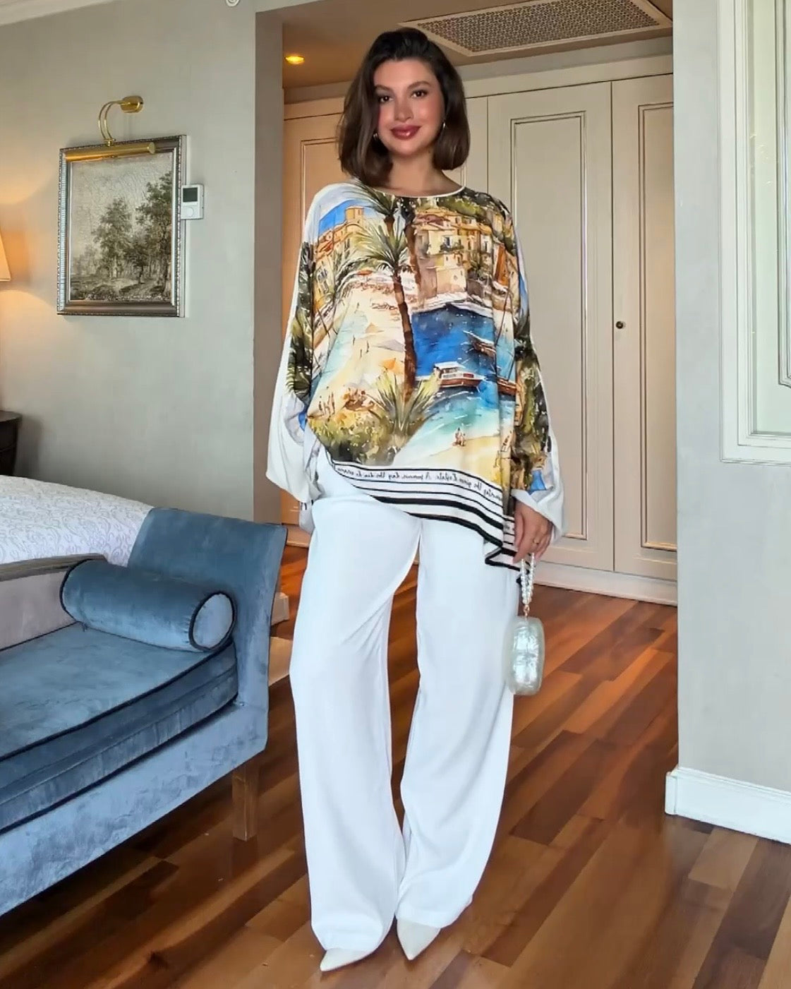 Printed Oversized Tunic Top | بلوزة واسعة بنقشة بحر ومناظر طبيعية