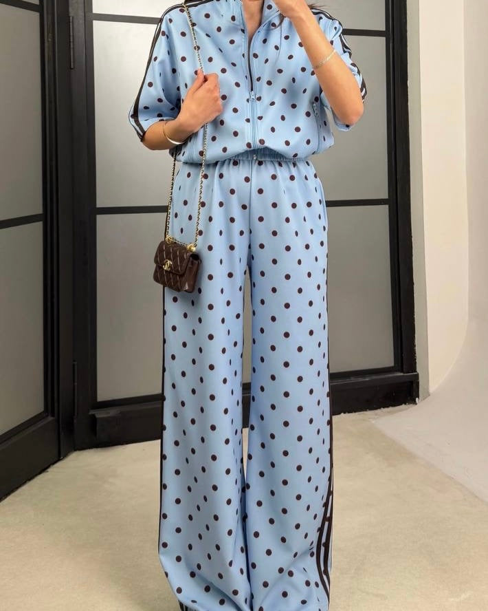 Blue polka dot tracksuit|طقم رياضي أزرق منقط