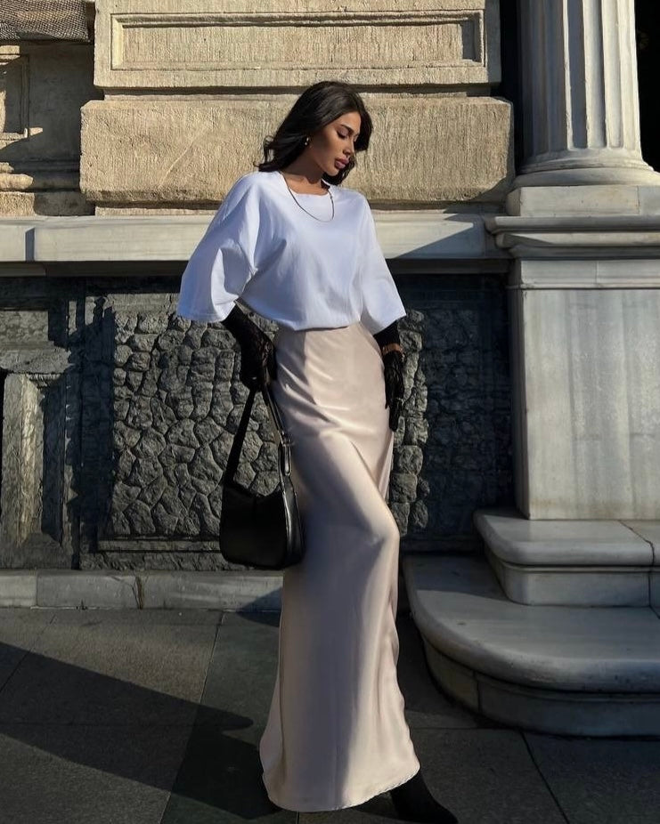 Champagne Silky Satin Skirt