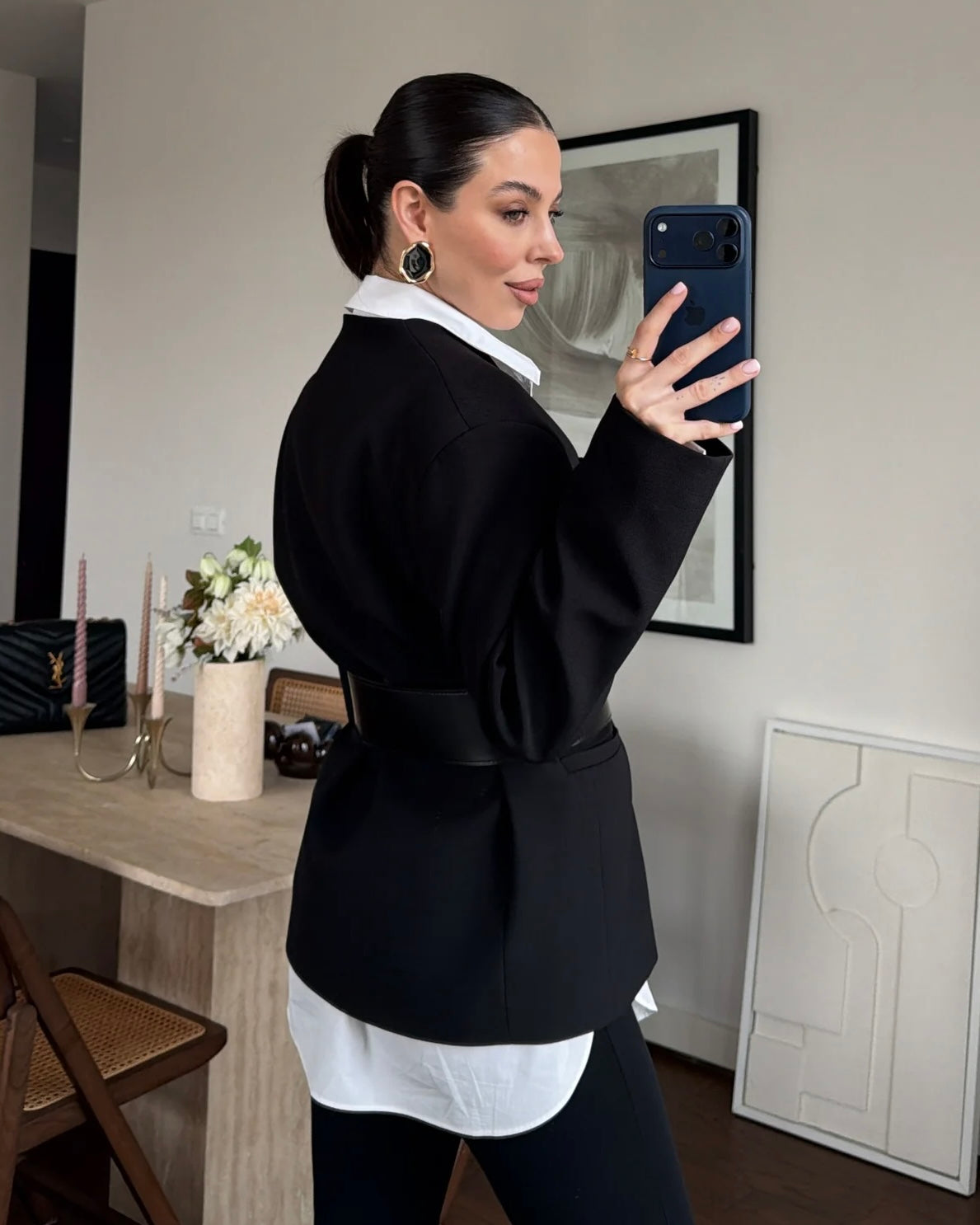 Elegant Black Belted Blazer | بليزر اسود أنيق بحزام خصر عريض